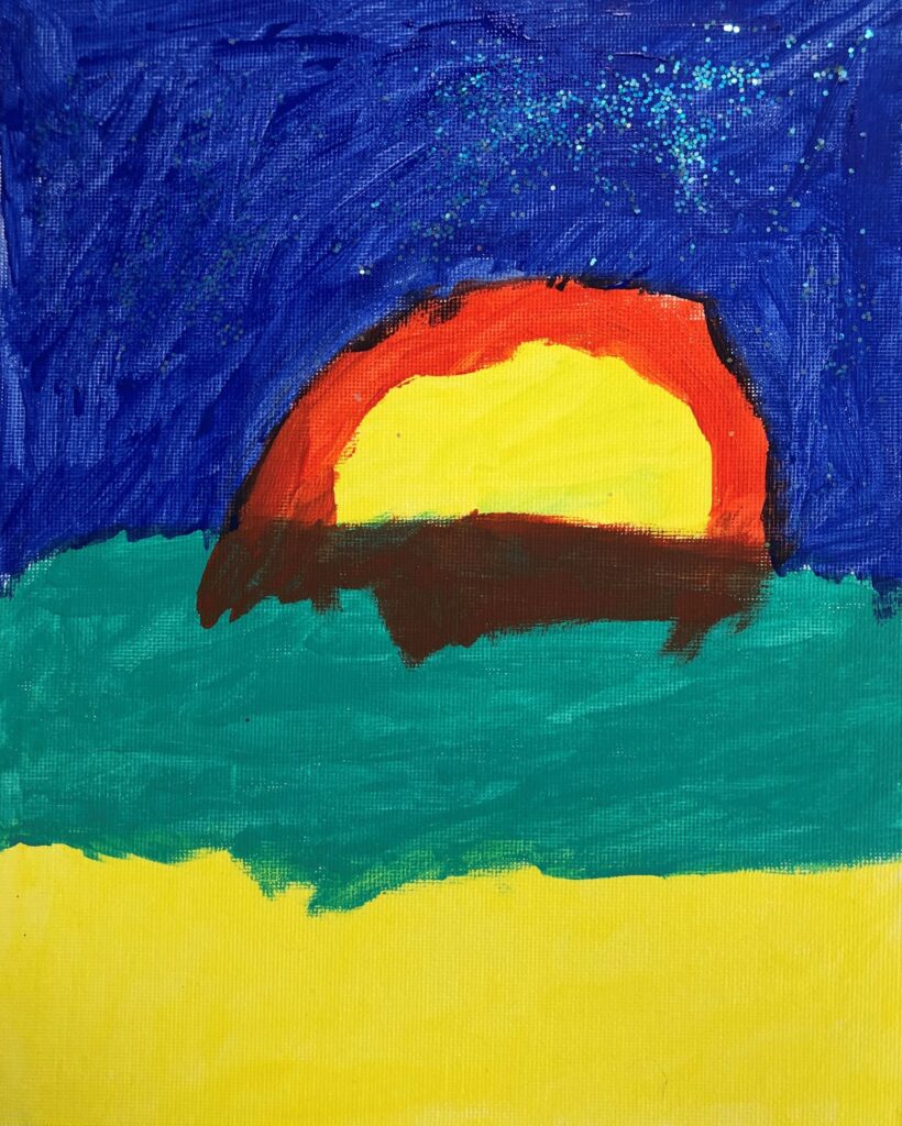 Image of a painted sunset done by a student