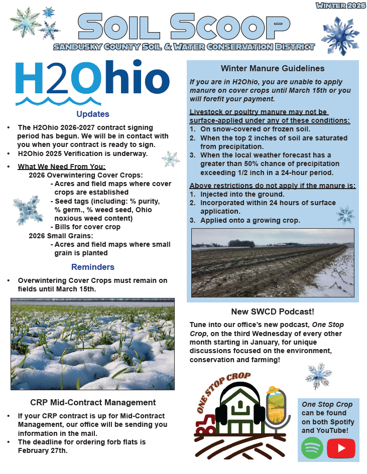 Image of the first page of the Sandusky County SWCD Winter 2026 Newsletter